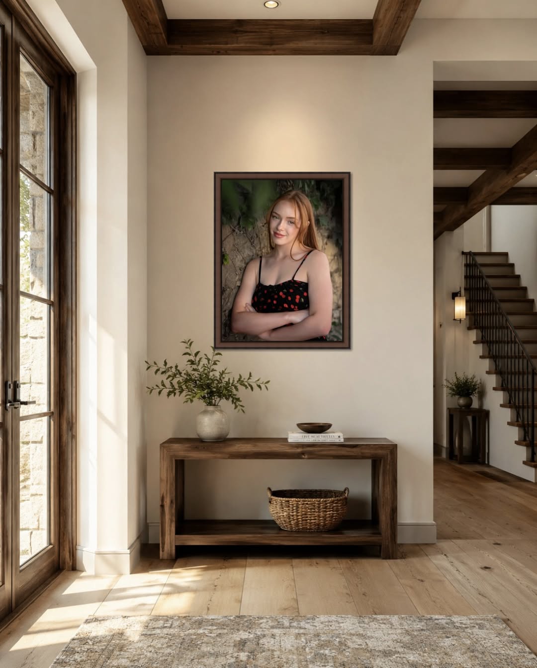 A Blackwater senior portrait framed as wall art in an Ohio Valley entryway
